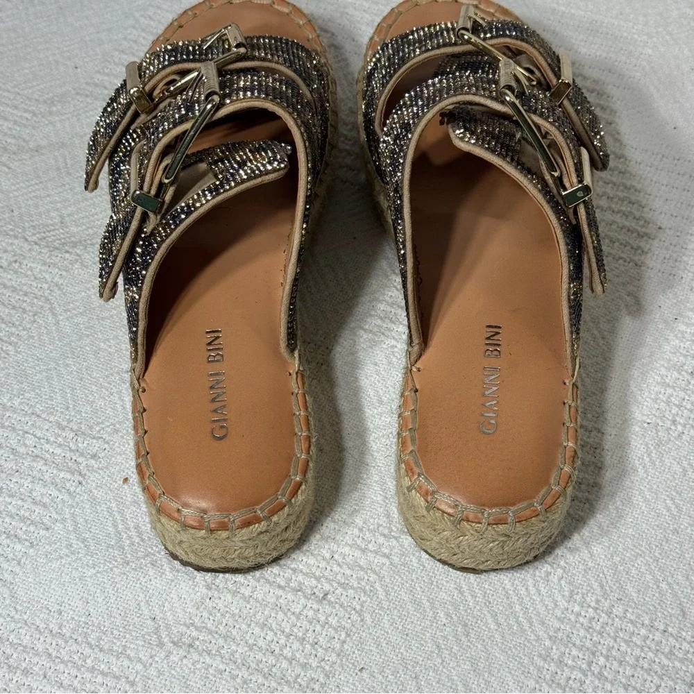 Gianni Bini Women’s Leopard Rhinestone Espadrille Embollish Slip on Platform sz7